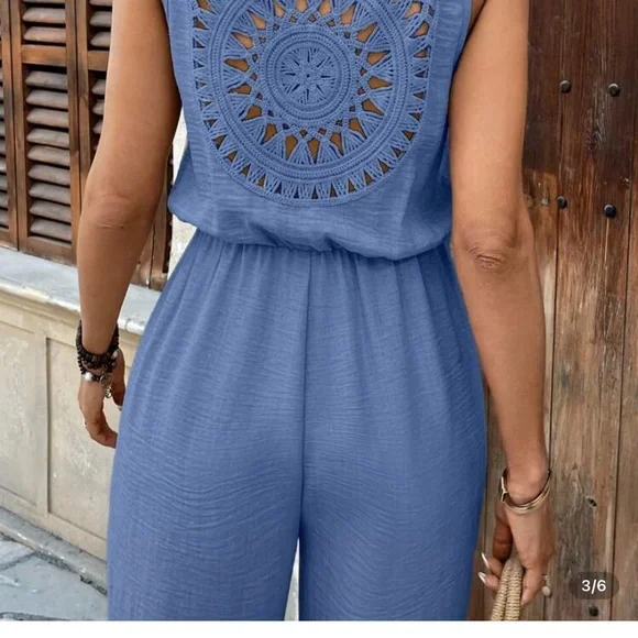 Sleeveless Blue Jumpsuit for Women - Picture 2 of 5